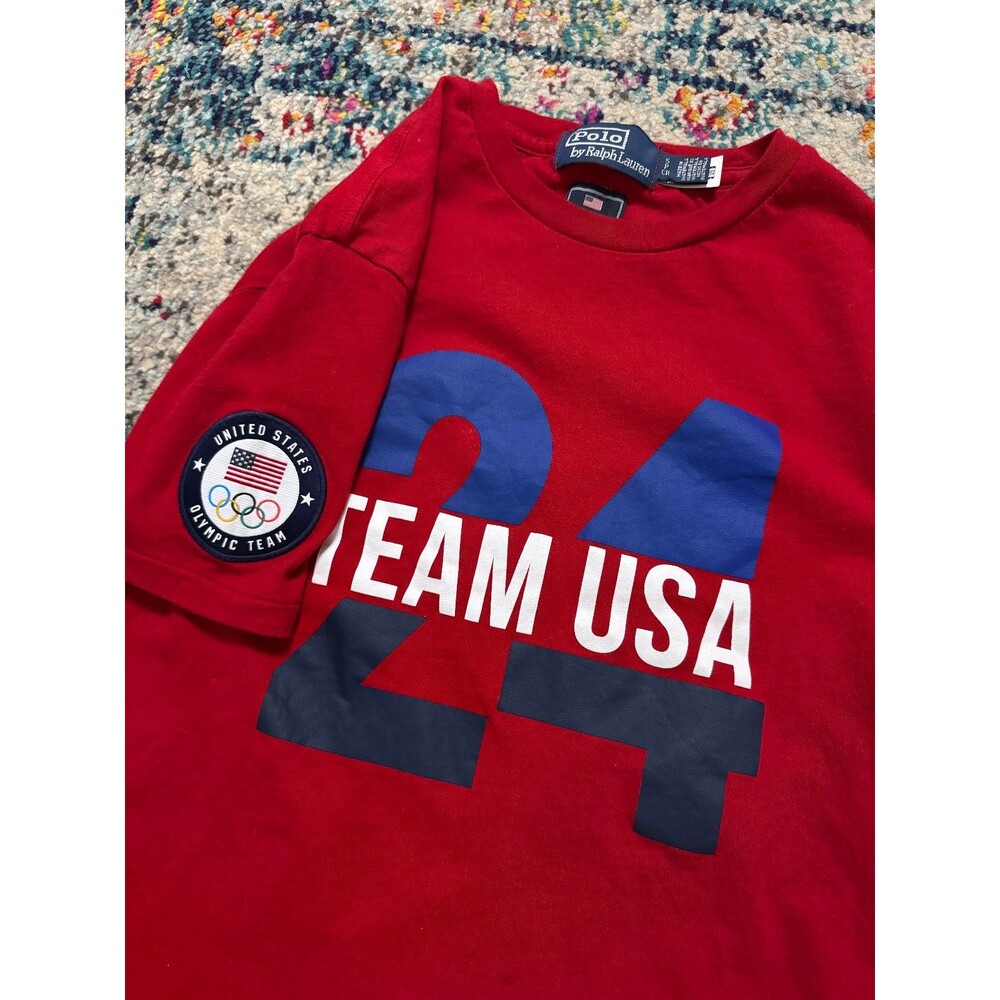 Polo Ralph Lauren Mens T-Shirt Red Short Sleeve Team USA 24 Olympic Team Size‎ S
